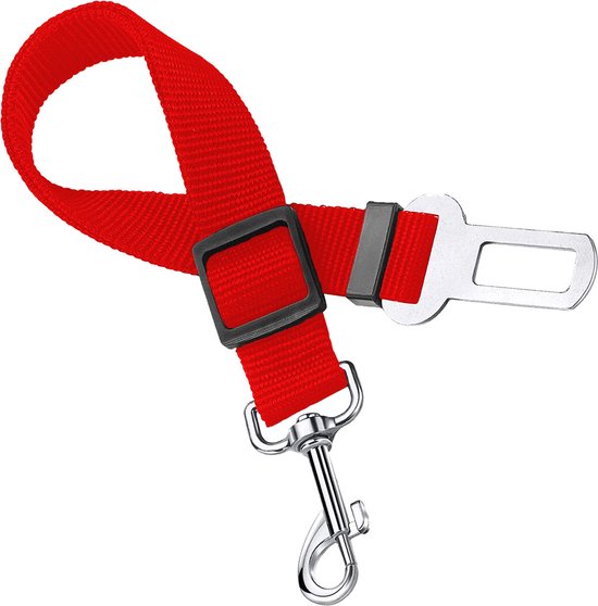 Ceinture pour chien Ceinture de sécurité pour voiture Laisse universelle pour chien Réglable automatiquement Rouge