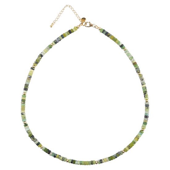 Cavill – Collier en argent sterling 925 avec perles de serpentine 70 ct – Plaqué or – Réglable 44-50 cm – Élégant collier en pierre précieuse verte