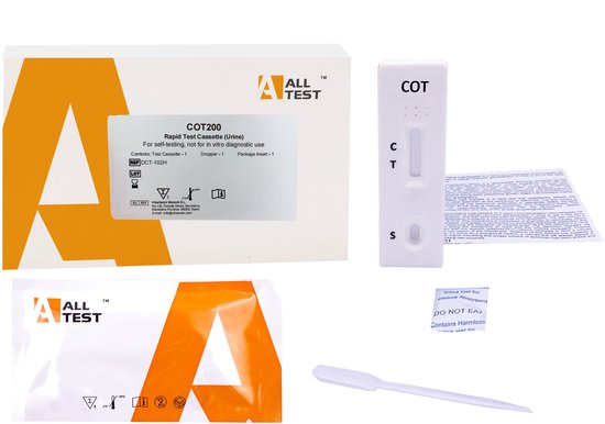Autotest urinaire de cotinine – 1 pièce – Détection de la consommation de nicotine – Résultats en 5 minutes – Seuil 200 ng/ml – Comprend une pipette et un manuel