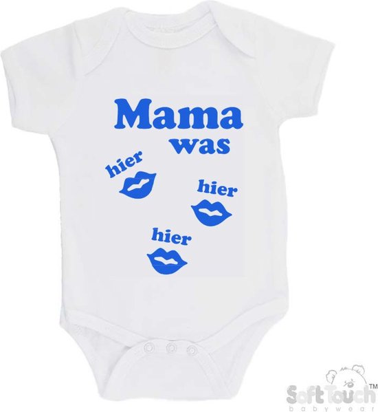 Barboteuse 100% coton « Maman was here here here  » Unisexe Katoen Wit/bleu Taille 68