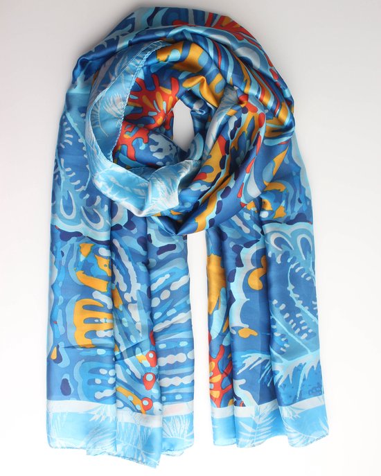 Echarpe Onesto- Echarpe longue- Katoen- Automne hiver- Cosy chic- Imprimé graphique- Blauw marine pétrole
