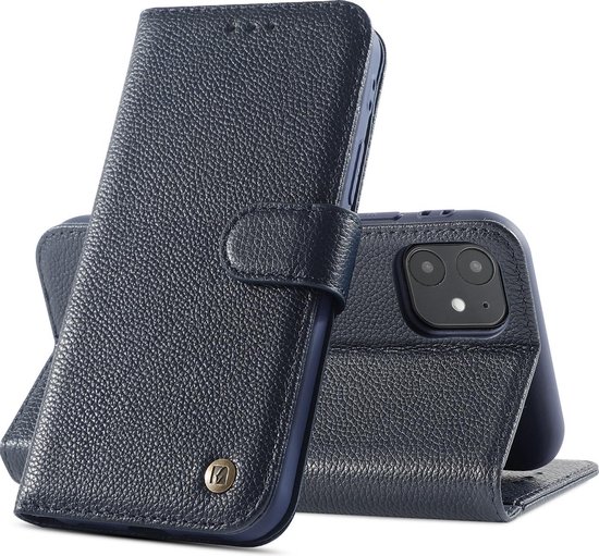 Bestcases Etui Portefeuille En Cuir Véritable Pour iPhone 12 Mini – Bleu Marine