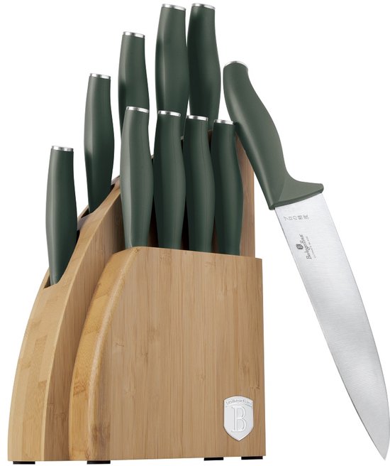 Berlinger Haus – 3123 – Coffret de 10 couteaux sur support en bambou – Collection Vert mat