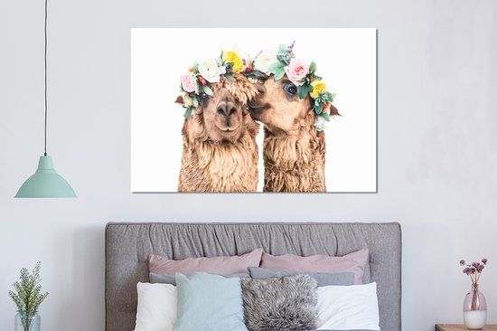 Décoration murale Métal – Peinture Aluminium Industrielle – Alpaca – Fleurs – Animaux – Nature – 150×100 cm – Dibond – Photo sur aluminium – Décoration murale industrielle – Pour le salon/chambre à coucher