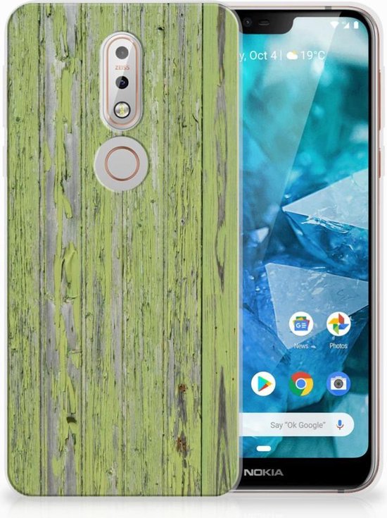 Coque pour Nokia 7.1 TPU Silicone Bumper Wood Green