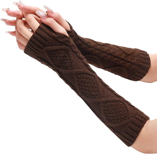 Bracelets de poignet marron et blanc pour dames, gants gothiques sans doigts, gants thermiques, gants sans doigts pour dames