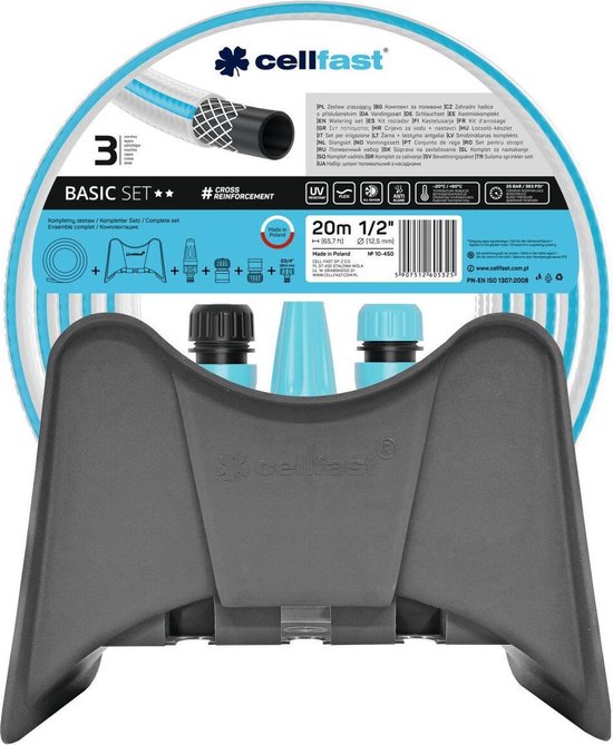 Cellfast Hose set BASIC tuyau d&rsquo;arrosage 20m 1/2 pouce support mural raccord pulvérisateur