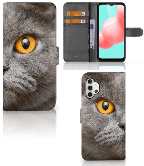 Coque Samsung Galaxy A32 5G magnétique Cuir PU Protection Etui Housse pour British Shorthair