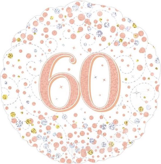 Ballon aluminium – 60 ans – Holographique – Or rose – 45cm – Sans remplissage