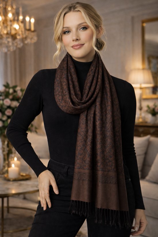 Echarpe Femme – Paréo Châle Pashmina Luxe – Châle 210/8 – Marron – 200/70 cm