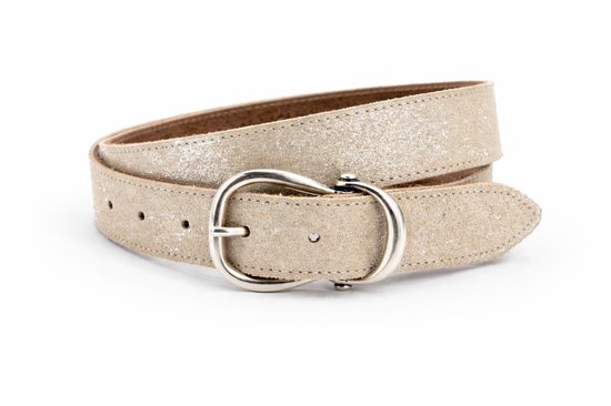 Ceinture femme or – Ceinture fine en cuir (métallisé) de 3 cm avec boucle argentée – Cuir (métallisé) – Ceinture fine – Chic décontracté – Taille 85