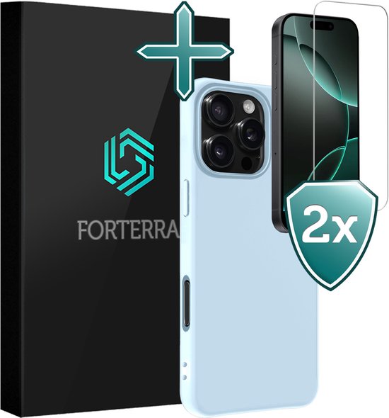 Coque pour iPhone 16 Pro , coque en Siliconen avec 2 films de protection d&rsquo;écran – Coque pour iPhone 16 Pro , coque arrière – Bleu clair