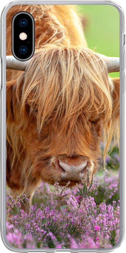 Coque pour iPhone X – Highlander écossais – Violet – Fleurs – Coque de téléphone en Siliconen