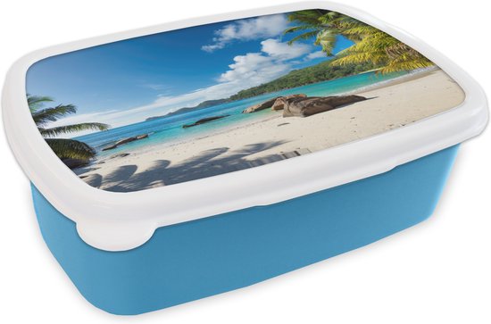 Boîte à Pain Blauw – Lunch Box – Boîte à Pain – Plage – Mer – Galets – Palmier – 18x12x6 cm – Enfants – Garçon