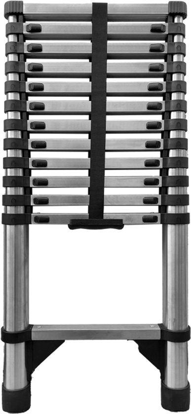Baulich Échelle télescopique en acier – 13 échelons – 107-380 cm, capacité de charge 125 kg, compacte, réglable, pieds antidérapants, idéale pour la maison et le jardin