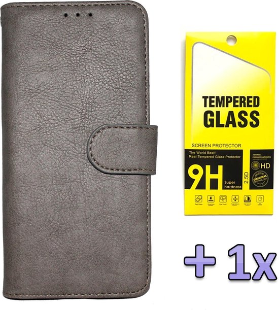 Coque Samsung Galaxy S20 FE Grijs – Étui portefeuille de haute qualité et protecteur d&rsquo;écran en Verres