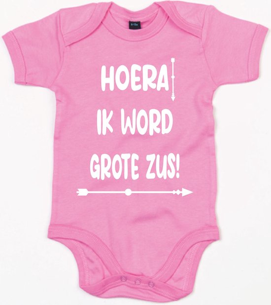 Barboteuse Bébé Hourra Grande Soeur – 6-12 mois – Pink Bubble Gum – Barboteuses bébé avec texte