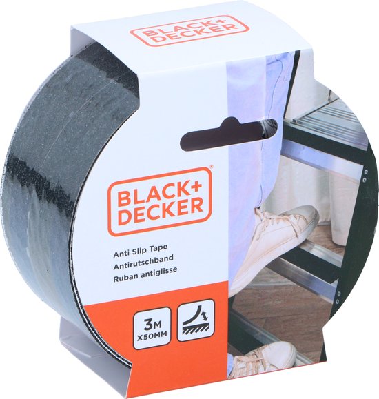 Bande adhésive antidérapante Black+Decker – 1 rouleau – 50 mm x 3 m – Zwart – Tape adhésif pour Escabeaux, Sols et surfaces lisses – Bande de sécurité