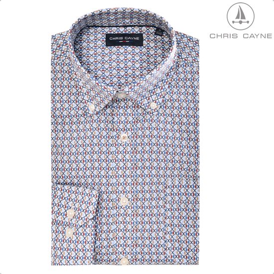 Chemise Chris Cayne à manches longues – taille XXL – blouse 1209 – bleu multicolore – avec poche poitrine