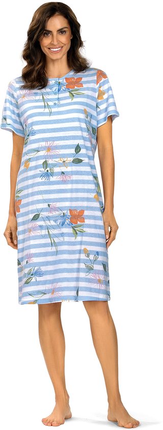 Comtessa Chemise de nuit &lsquo;Primavera&rsquo; – Mode de nuit femme – Manches courtes – Bleu – Taille 44