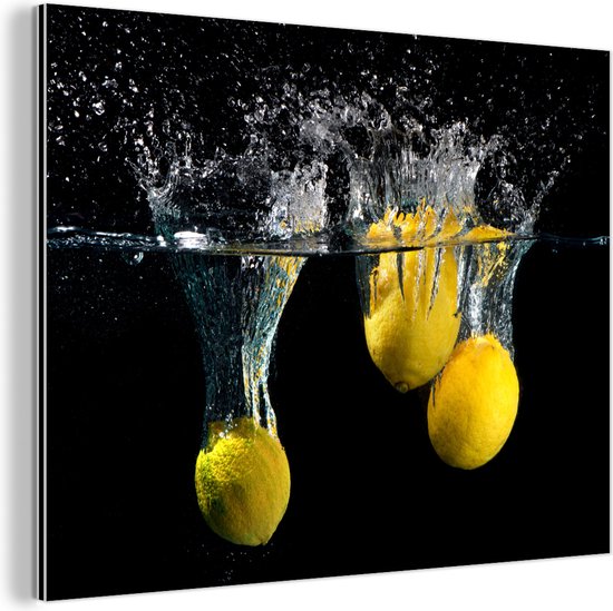 Décoration murale Métal – Peinture Aluminium Industriel – Citroen – Fruits – Nature morte – Water – Jaune – 120×90 cm – Dibond – Photo sur aluminium – Décoration murale industrielle – Pour le salon/chambre