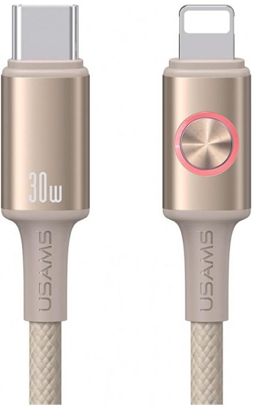 Câble USAMS USB-C vers Lightning 1,2 m pour iPhone 30 W, charge rapide