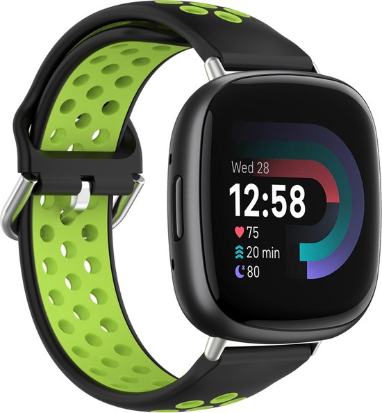 Convient pour fitbit Versa 3 & 4 / Sense 1 & 2 – Édition Sport – Large – Zwart + vert – By Qubix
