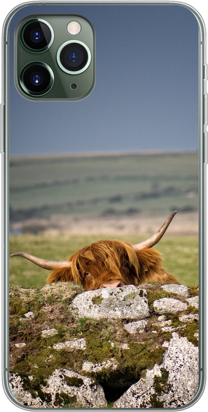 Coque iPhone 11 Pro – Highlander écossais – Pierres – Herbe – Coque en Siliconen