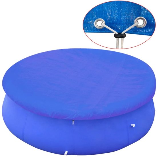 Bâche de piscine – Pour piscines hors sol rondes Ø 360-367 cm – Ø 385 cm taille de la bâche – Résistante aux UV et indéchirable – Avec trous de drainage et cordon de fixation – Bleu foncé