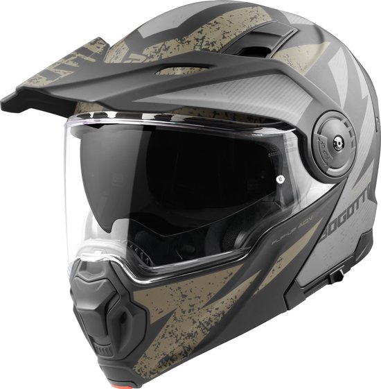 Casque d&rsquo;enduro Bogotto FG-102 Safari en fibre de verre , Zwart , Grijs et marron – Taille L – Casque