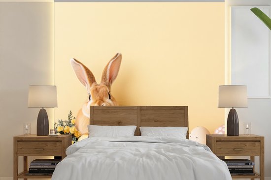 Behang – Fotobehang Eieren – Konijn – Pasteltinten – Breedte 240 cm x hoogte 240 cm