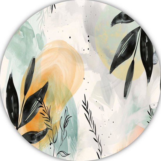 Décoration murale ronde Feuilles – Tableau rond Nature – Cercle mural Taches – Tableau moderne – Dibond – Art mural cercle mural aluminium 60×60 cm