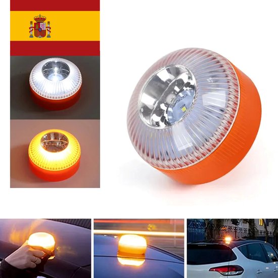 Feu de Secours V16 – Gyrophare Espagne – Aimant – Gyrophare Oranje – Batterie Rechargeable USB – Feu de Secours Homologué V16