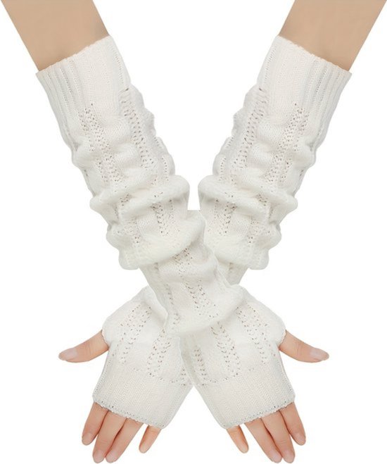 Bovista Armwarmers – Poignets – Armwarmers Femmes – Thumbhole – Laine – Manchettes – Wit