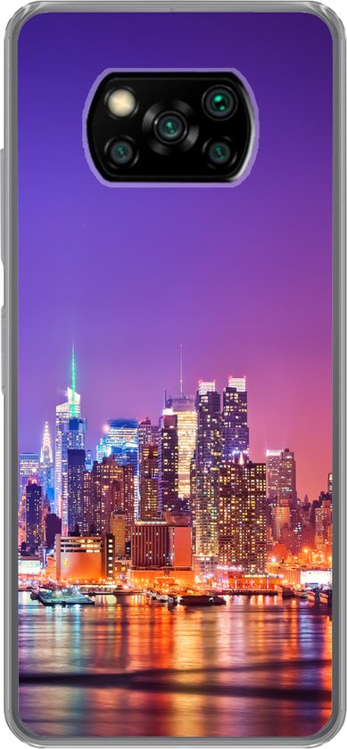 Coque Xiaomi Poco X3 NFC – New York – Skyline – Violet – Coque de téléphone en Siliconen