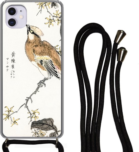 Coque avec cordon iPhone 11 – Vintage – Vogel – Japonais – Personnages – Siliconen – Bandoulière – Backcover with Cord – Phone case with cord – Case with rope