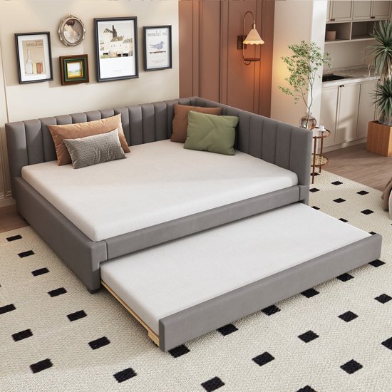 Canapé-lit Sweiko – 140*200cm – avec lit gigogne – Sommier à lattes – Tissu velours – Grijs