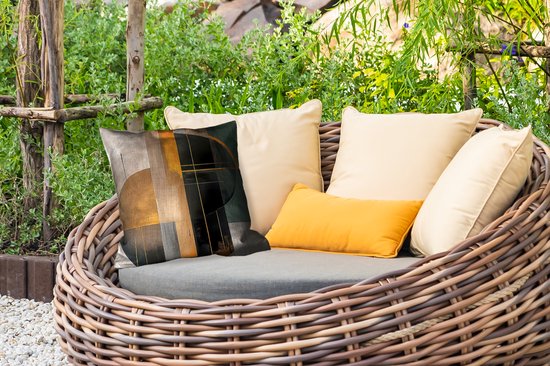 Coussin de jardin – Abstrait – Or – Bronze – Vert – Formes – Moderne – 40×40 cm – Résistant aux intempéries