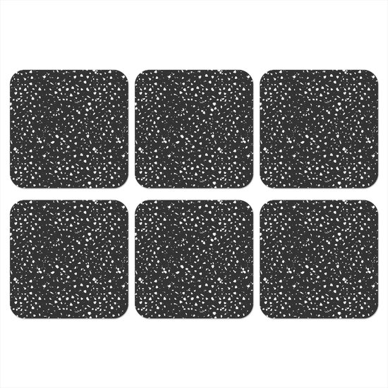 Dessous-de-verre – Terrazzo – Motif – Zwart – Wit – 10×10 cm – Dessous-de-verre – 6 pièces