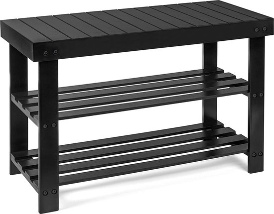Bayt Étagère à chaussures – Meuble à chaussures – Banc à chaussures – Bois – Zwart – 28 x 45 x 70 cm