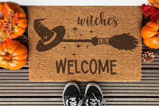 Bienvenue aux sorcières d&rsquo;Halloween | 60×40 cm | Nieuwe cadeau maison | Tapis d&rsquo;entrée | Paillasson avec style | Cadeau de déménagement | Pratique & tendance | Perfect pour l&rsquo;entrée | Cadeau pour une nouvelle maison