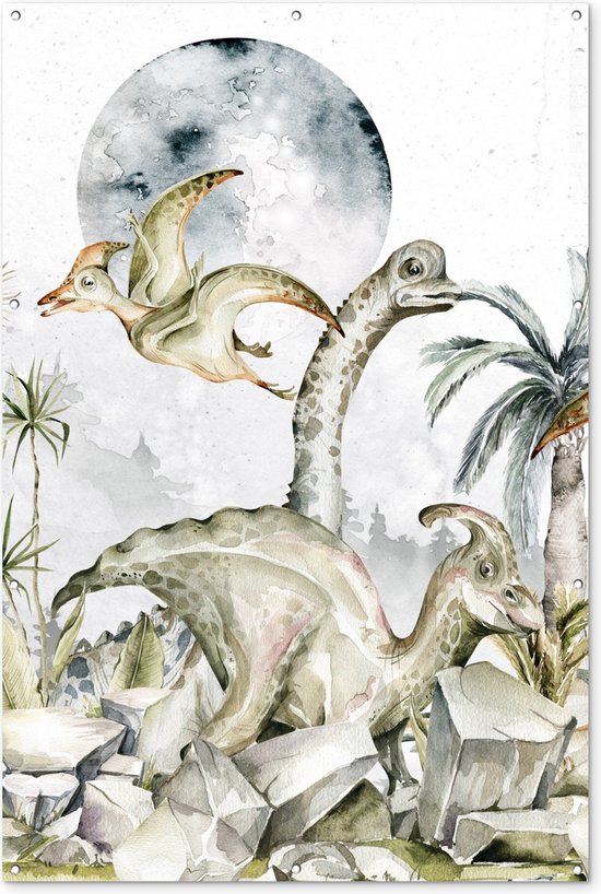 Décoration murale Dinosaurus – Enfants – Jungle – Vert – Animaux – Nature – 120×180 cm – Poster jardin – Toile jardin – Poster extérieur