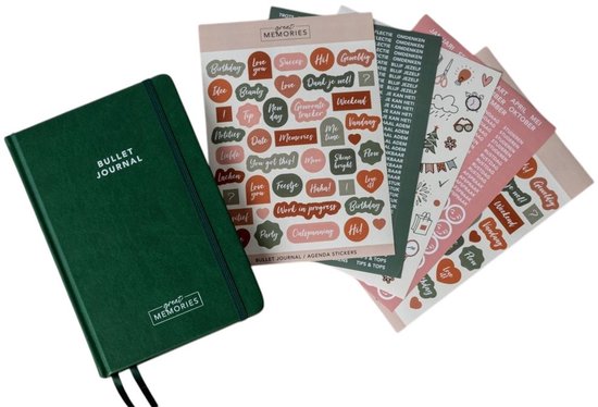 Bullet Journal – carnet de notes A5 – 5 feuilles d’autocollants – 120 g/m² – pages numérotées – couverture rigide – journa