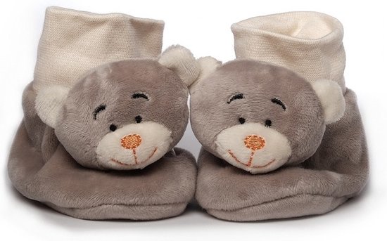 Chaussons bébé en peluche ours gris