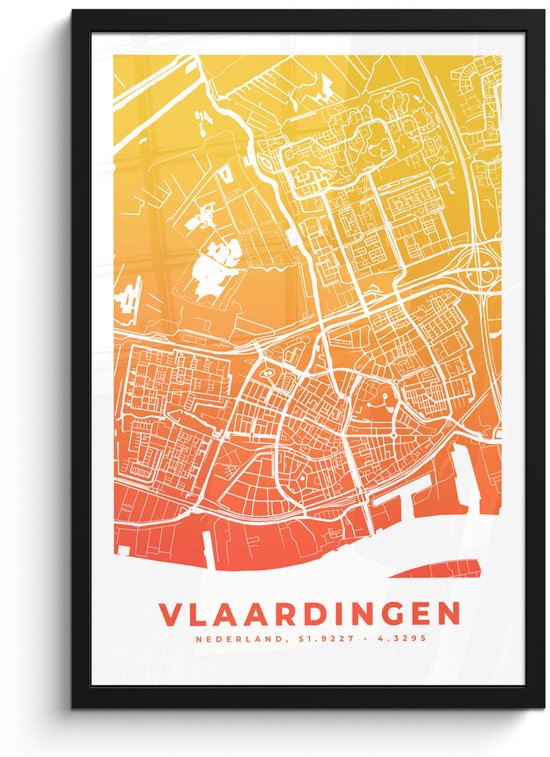 Cadre photo avec poster – Plan de ville – Vlaardingen – Oranje – Nederland – 40×60 cm – Cadre poster – Carte