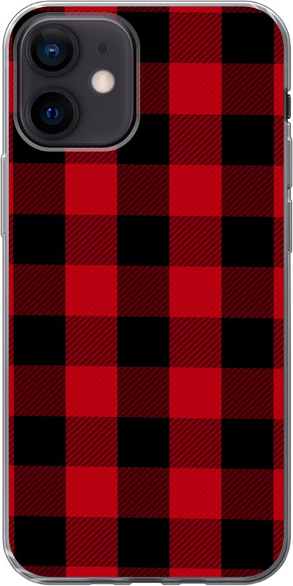 Coque iPhone 12 – Plaid – Zwart – Rouge – Coque de téléphone en Siliconen