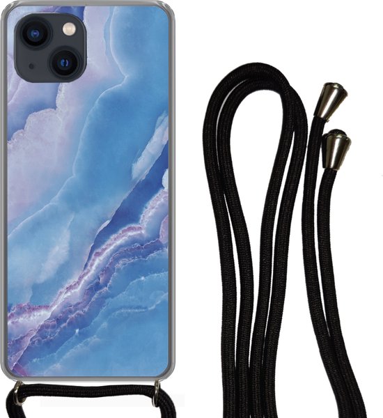 Cordon téléphonique – Chaîne téléphonique – Étui de téléphone Convient pour iPhone 13 – Pierres naturelles – Violet – Minéraux – Siliconen – Bandoulière – Étui de téléphone avec cordon