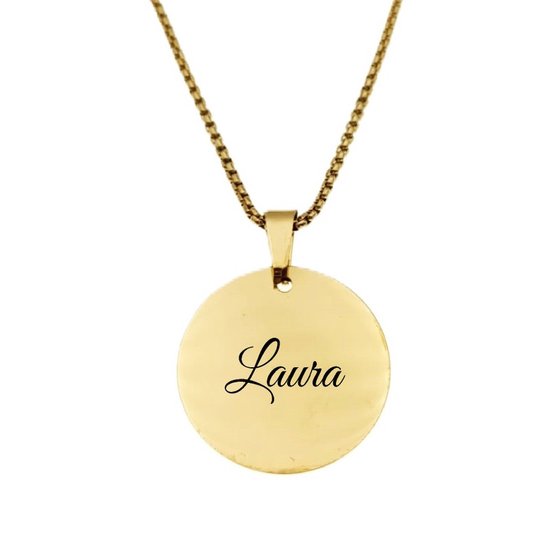 Collier en acier inoxydable avec gravure du nom – Laura – Or – Rond