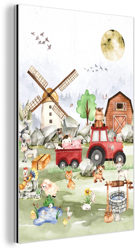 Décoration murale Métal – Peinture Aluminium Industrielle – Ferme – Tracteur – Enfants – Animaux – 80×120 cm – Dibond – Photo sur aluminium – Décoration murale industrielle – Pour le salon/chambre