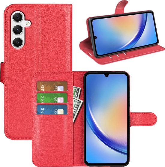 Coque Samsung Galaxy A35 – MobyDefend Étui portefeuille en similicuir (fermeture avant) – Rouge – Étui de téléphone portable – Étui de téléphone adapté pour Samsung Galaxy A35